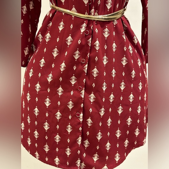 41 Hawthorn Red White Long Sleeves Button Down Geometric Design Shirt Dress Sz S - Picture 4 of 16